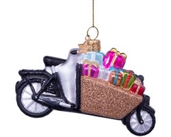 Vondels glazen kerstbal - bakfiets met cadeautjes 11cm multi 1 stuks