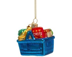 Vondels glazen kerstbal - boodschappenmandje 6cm multi 1 stuks