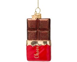 Vondels glazen kerstbal - chocoladereep 11cm bruin, rood 1 stuks