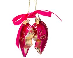 Vondels glazen kerstbal - hart 'best friends' 8.5cm roze 1 stuks