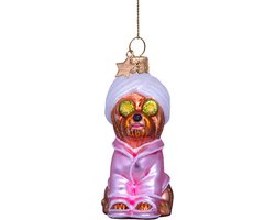 Vondels glazen kerstbal - hond wellness 9.5cm roze 1 stuks