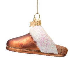 Vondels glazen kerstbal - slippers suede 6cm bruin, wit 1 stuks