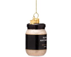 Vondels glazen kerstbal - truffelmayonaise 7cm zwart, wit 1 stuks