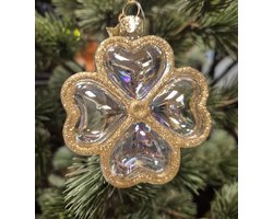 Vondels ornament klavertje vier transparant gouden glitters