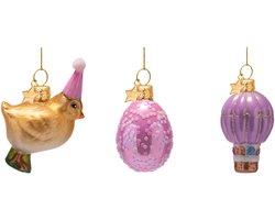 Vondels paashanger luchtballon, ei en kuiken 6cm multi 3 stuks