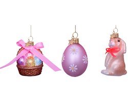 Vondels Paasornament Set van 3 Paasmand, Ei en Konijntje