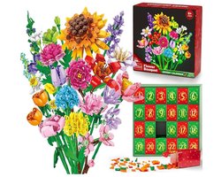 VONKELIOS® 24‑Days Flower Bouquet Building Blocks | 2026 Christmas Advent Calendar, Sunflower Countdown Decoration