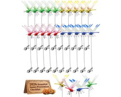 VONKELIOS®20 stuks libelle-clips als insectenwerende decoratie, 3D-tuindecoratie voor buiten, kunstmatige vlinders om insecten weg te houden, met metalen en bamboe stokken, decoratieve tuinornamenten, hoed, golf, bewegend (20 stuks)