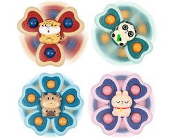 VONKELIOS®4 stuks Dieren zuignap fidget spinner met pop‑bubble, sensorisch badspeelgoed voor peuters 1‑3 jaar