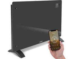 VONROC Luxe elektrische kachel - Convectorkachel met glazen paneel  - 1000W/2000W - Verwarmt ruimtes tot 24m2 - Bediening zowel met app (via Wifi) als handmatig – Instelbare thermostaat en timer - Grijs