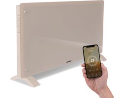 VONROC Luxe elektrische kachel - Convectorkachel met glazen paneel – 1250W/2500W- Verwarmt ruimtes tot 30m2 - Bediening zowel met app (via Wifi) als handmatig – Instelbare thermostaat en timer - Beige