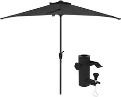 VONROC Premium Parasol Magione – Balkon parasol combi set incl. parasolhouder - Halfrond 270x135cm – UV werend doek - Antraciet/Zwart – Incl. duurzame beschermhoes
