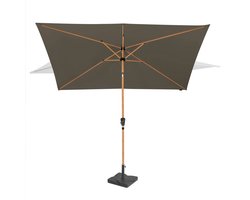 VONROC Premium Stokparasol Rapallo 200x300cm - Incl. parasolvoet & beschermhoes – Rechthoekige parasol - Kantelbaar – UV werend doek – Houtlook – Taupe