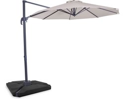 VONROC Premium Zweefparasol Bardolino Ø300cm – Incl. Vulbare tegels, kruisvoet & beschermhoes – Ronde parasol – 360 ° Draaibaar - Kantelbaar – UV werend doek - Beige