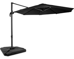 VONROC Premium Zweefparasol Bardolino Ø300cm – Incl. Vulbare tegels, kruisvoet & beschermhoes – Ronde parasol – 360 ° Draaibaar - Kantelbaar – UV werend doek - Zwart