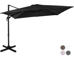 VONROC Premium Zweefparasol Pisogne 300x300cm – Incl. kruisvoet & beschermhoes – Vierkante parasol – 360 ° Draaibaar - Kantelbaar – UV werend doek - Zwart