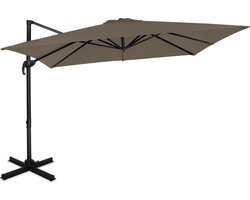 VONROC Premium Zweefparasol Pisogne 300x300cm – Incl. kruisvoet & beschermhoes – Vierkante parasol – 360 ° Draaibaar - Kantelbaar – UV werend doek - Taupe