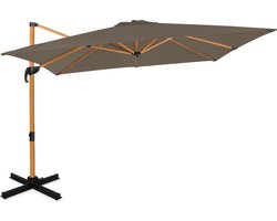 VONROC Premium Zweefparasol Pisogne 300x300cm – Incl. kruisvoet & beschermhoes – Vierkante parasol – 360 ° Draaibaar - Kantelbaar – UV werend doek – Houtlook - Zwart