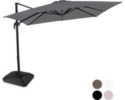 VONROC Premium Zweefparasol Pisogne 300x300cm – Incl. vulbare tegels, kruisvoet & beschermhoes – Vierkante parasol – 360 ° Draaibaar - Kantelbaar – UV werend doek - Grijs