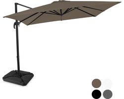 VONROC Premium Zweefparasol Pisogne 300x300cm – Incl. vulbare tegels, kruisvoet & beschermhoes – Vierkante parasol – 360 ° Draaibaar - Kantelbaar – UV werend doek - Taupe
