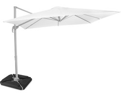 VONROC Premium Zweefparasol Pisogne 300x300cm – Incl. vulbare tegels, kruisvoet & beschermhoes – Vierkante parasol – 360 ° Draaibaar - Kantelbaar – UV werend doek - Wit
