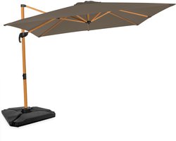 VONROC Premium Zweefparasol Pisogne 300x300cm – Incl. vulbare tegels, kruisvoet & beschermhoes – Vierkante parasol – 360 ° Draaibaar - Kantelbaar – UV werend doek – Houtlook - Taupe