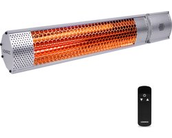 VONROC Sfeervolle terrasverwarmer – Marsili 2000W – Hoog rendement – Zilver - Low Glare lamp – 2 Warmteniveaus – Met afstandsbediening