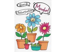 Voor de allerliefste moeder! Een bijzondere wenskaart met drie fleurige bloemen in diverse kleuren en twee bloembakken met cactussen. Een dubbele wenskaart inclusief envelop en in folie verpakt.