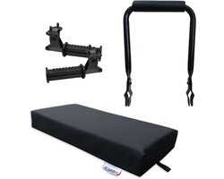 Voordeelfiets Bagagedrager Set – Fietskussen Zwart, Rugsteun (15-16 cm) & Inklapbare Voetsteunen – Compleet Achterop De Fiets Pakket!