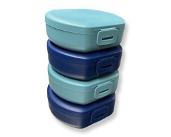 Voordeelpack 4 stuks Snackbox Small Rond Blauw en Lichtblauw - 200ml - Snackdoosjes met Clipsluiting - Koekendoos - BPA-vrij Fruitbakje - 112x110x40mm