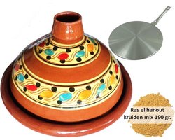 Voordeelpakket aardewerk tajine set, inductie adapter + 190 gr kruiden