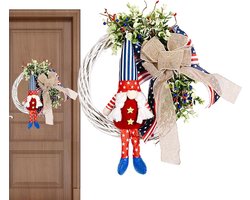 Voordeur Krans - Welkom Bord - Feestelijke Decoratie - Natuurlijk Rotan - 30 cm - Rood Wit Blauw