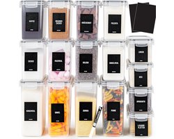 Voorraaddozen met Deksel Luchtdicht, Set van 16 - Voor Pasta, Muesli, Meel - Opbergdoos Keuken met Deksel - Opbergcontainers Keuken, Opberging & Organisatie - Kitchen Storage & Organisation