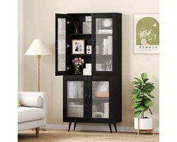 Voorraadkast – Keukenkast – Opbergkast – Buffetkast – Kast – Zwart – Verstelbare Planken – Transparante Deuren – 80x40x178,5 cm