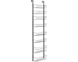 Voorraadkast organiser voor over de deur, 8 hangende stalen kruidenrekjes, verstelbare wandplanken voor keuken, badkamer en huis, zwart