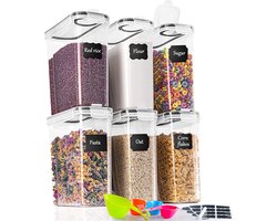 voorraadpot set, opbergdoos keukenorganizer 2,5L * 6 stuks, luchtdichte plastic opbergdoos voor voedsel met deksel, opbergdoos voor het bewaren van mueslimeel koffiebonen cornflakes spaghetti