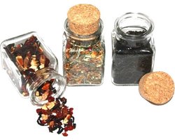 Voorraadpot Vierkant Glas 150 ml - Inclusief kurken dop - Glazen potjes - Transparant - Losse thee - Kruiden en Specerijen | 3 stuks