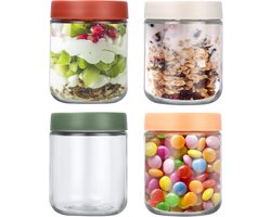 Voorraadpotten Glas 500ml - Overnight Oats Potjes - 4 Stuks met Deksel - Luchtdicht voor Overnight Oats & Voedselopslag