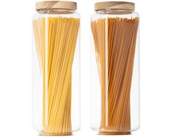 Voorraadpotten hoekig set met deksel 1800ml (2-delig) uit mondgeblazen borosilicaatglas, stapelbaar en luchtdicht, glazen voorraadpotten set hoekig voor voedsel groot en klein