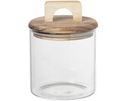 Voorraadpotten met houten deksel - Stapelbare, voorraadpotten met deksel - Luchtdichte voorraadpotten voor koekjes, thee, suiker - Decoratie voor de keuken, bijkeuken, badkamer - 0,5 l, set van 3