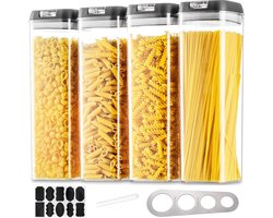 Voorraadpotten Opbergdoos Keuken Voorraadcontainers Opslag: Set van 4 Luchtdichte Pastacontainers Set met Zwart Gemakkelijk Deksel Stapelbare Voedselopslag voor Spaghetti Granen Cornflakes