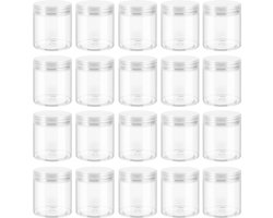 Voorraadpotten Set 20 Stuks - Transparant PET - Luchtdicht - Lekvrij - Schroefdeksel – Brede Opening 7x8,5cm – Opbergpotten - Potjes - Flesjes – Keuken - Kruiden - Snoep - Cosmetica