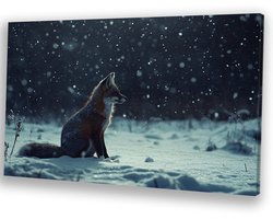 Vos in winterlandschap - Vos wanddecoratie - Canvas schilderijen dieren - Hyperrealisme - Moderne schilderijen - Muurdecoratie - canvas 100x75 cm