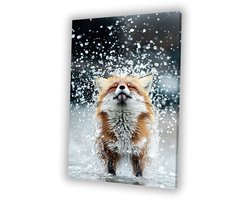 Vos met waterdruppels om zich heen - Vos schilderij - Wanddecoratie canvas water - Hyperrealisme - Landelijke schilderijen - Decoratie woonkamer - canvas 60x90 cm