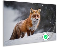 Vos wanddecoratie - Dieren wanddecoratie - Poster Sneeuw - Wanddecoratie landelijk - Posters woonkamer - Slaapkamer muurdecoratie poster 75x50 cm
