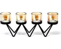 Votive IJzeren Kandelaar - 4 Kaarsen - Kaars Houder - 34.5 x 8 x 13.5cm