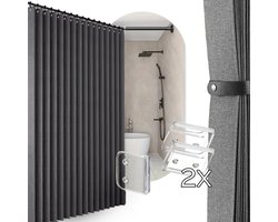 Vouw Douchegordijn 120x200 + 2x Transparante Clips | Grijs | Stof | Water- & Schimmelbestendig | Anti-Plak | Modern & Strak Douche Gordijn | Bundel