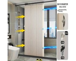 Vouw Douchegordijn 180x200 + 6 knopmagneten | Beige | Stof | Water- & Schimmelbestendig | Anti-Plak | Modern & Strak Douche Gordijn