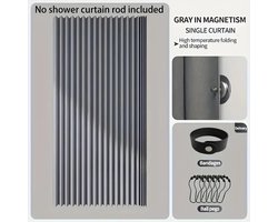 Vouw Douchegordijn 180x200 + 6x magnetische knopen | Grijs | Stof | Water- & Schimmelbestendig | Anti-Plak | Modern & Strak Douche Gordijn |