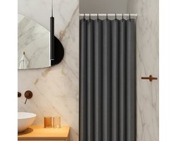 Vouwbaar Douchegordijn 180 cm Hoog – Geschikt voor Lage Plafonds & Badkuipen – Magnetische bevestiging – ShowerEase– grijs – metalen haken – Waterafstotend polyester – Anti schimmel